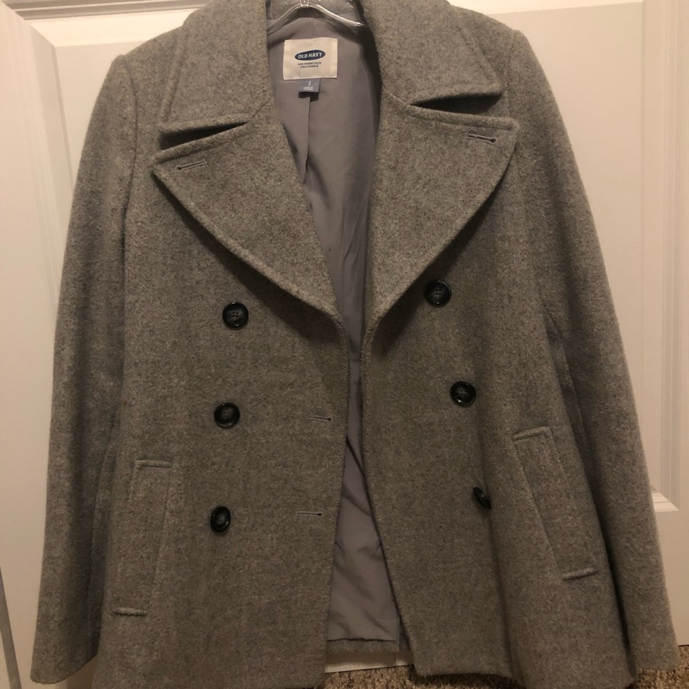 Wool-Lined Grey Peacoat - Size: Small